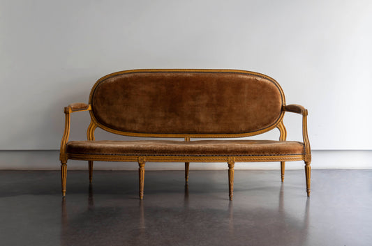 sofa luis xvi vintage de terciopelo de algodon francés 